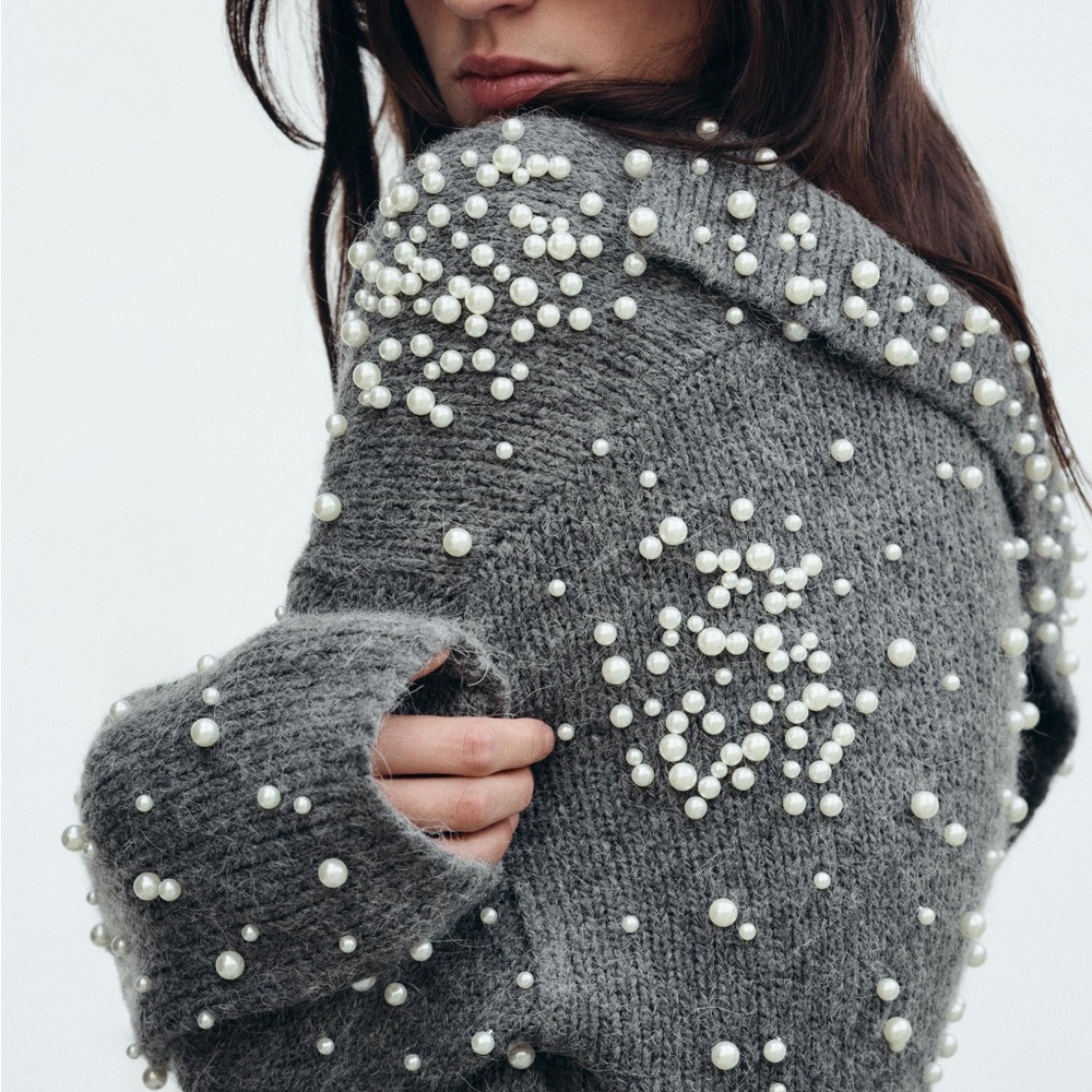 Zara Pearl Knit Cardigan NWOT size S